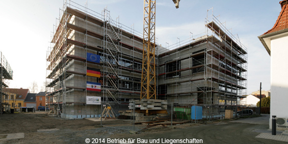 Der Rohbau von der Hofseite mit dem zukünftigen Haupteingang. © 2014 Betrieb für Bau und Liegenschaften Mecklenburg-Vorpommern