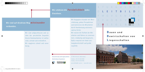 Screenshot der Druckvorlage des Flyers zum Leitbild des bbl-mv. Der Flyer kann hier heruntergeladen werden. © 2015 Betrieb für Bau und Liegenschaften Mecklenburg-Vorpommern Screenshot der Druckvorlage des Flyers zum Leitbild des bbl-mv. Der Flyer kann hier heruntergeladen werden. © 2015 Betrieb für Bau und Liegenschaften Mecklenburg-Vorpommern