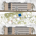 Blau markiert ist das Baufeld auf dem Campus  auf dem der Erweiterungsbau entstehen wird. Die Grundsteinlegung findet am 14. Dezember 2016 statt. © 2016 Betrieb für Bau und Liegenschaften Mecklenburg-Vorpommern