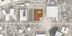 Lageplan - Der Neubau CFGM schafft zusammen mit der Bibliothek eine Raumspange  durch die der Zentrale Platz seine endgültige Fassung erhält. © 2013 MHB Planungs- und Ingenieurgesellschaft mbH  Rostock