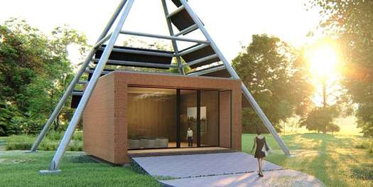 Grafik des Pavillons mit Solarpyramide. © 2021 matrix architektur rostock