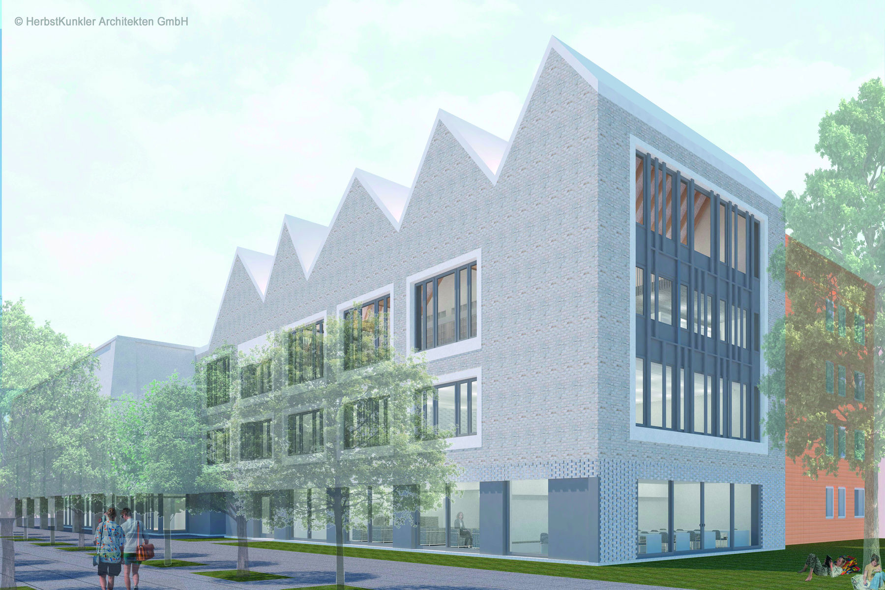 Animation der Hochschule mit dem geplanten Erweiterungsbau der Bibliothek © 2022 HerbstKunkler Architekten GmbH