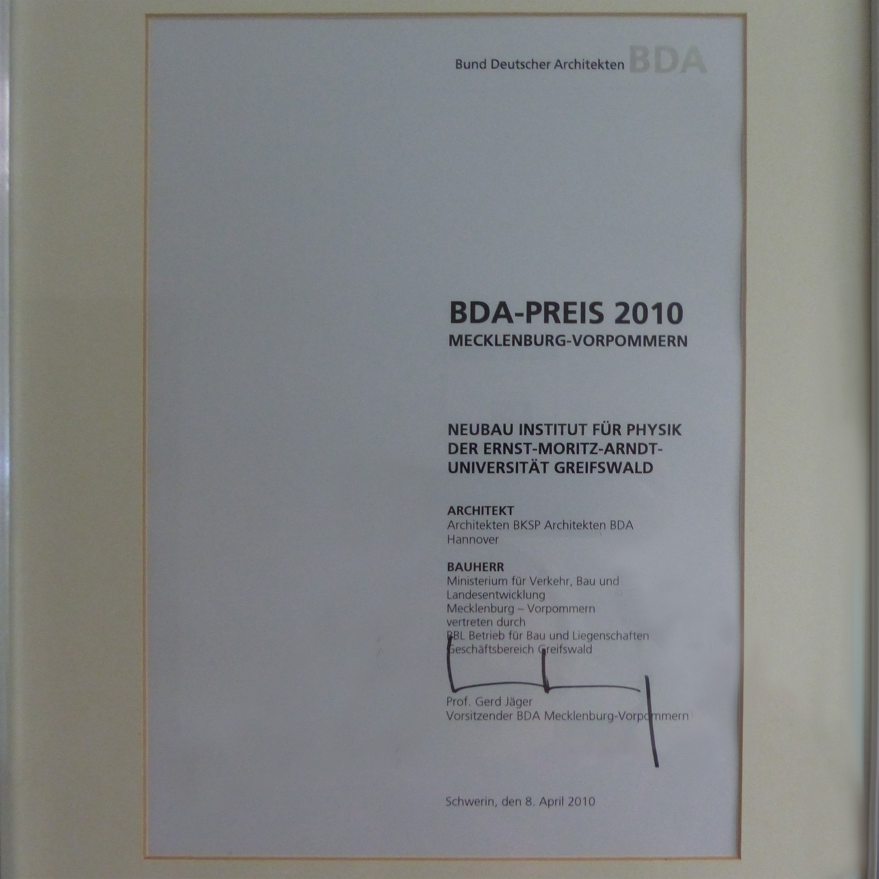 Verleihung des BDA-Preises 2010 © 2010 Betrieb für Bau und Liegenschaften MV