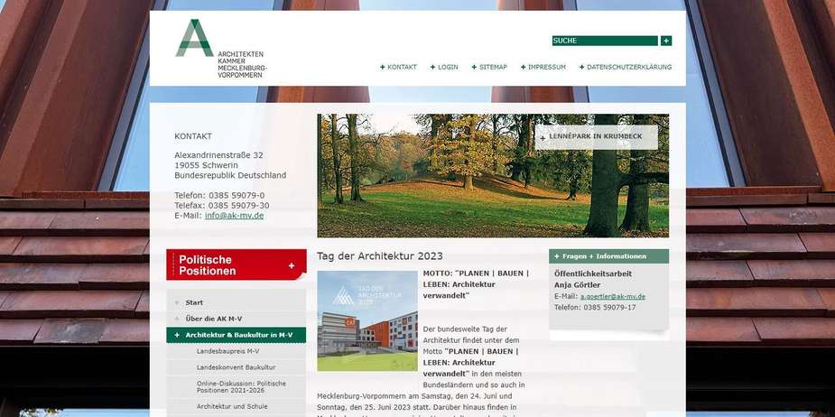 Screenshot Internet © 2023 Architektenkammer Mecklenburg-Vorpommern