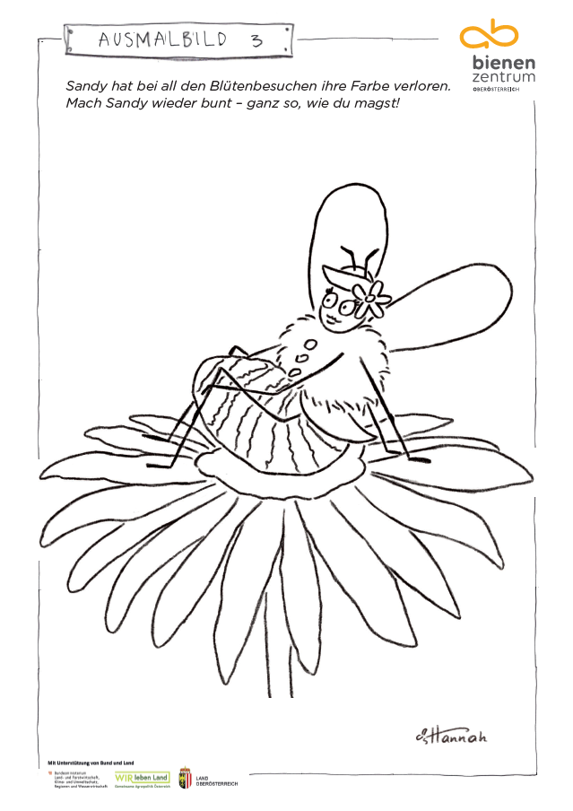 Ausmalbild 3 - Wildbiene Sandy auf einer Blüte.png