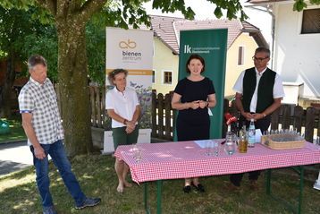 IM Karl Neubauer, Erwerbsimkerin und Fachbeiräting des Bienenzentrums OÖ Ingrid Schmaranzer, Agrarlandesrätin Michaela Langer-Weninger, Ladnwirtschaftskammerpräsident OÖ Mag. Franz Waldenberger (v.l.n.r.) berichten über die Honigernte 2022..jpg IM Karl Neubauer, Erwerbsimkerin und Fachbeiräting des Bienenzentrums OÖ Ingrid Schmaranzer, Agrarlandesrätin Michaela Langer-Weninger, Ladnwirtschaftskammerpräsident OÖ Mag. Franz Waldenberger (v.l.n.r.) berichten über die Honigernte 2022..jpg