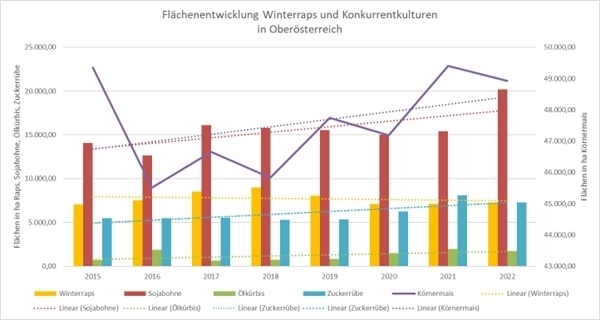 Flächenentwicklung Winterraps und Konkurrenzkulturen