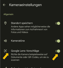 Aktivierung von QR-Code scannen bei Kamera-Einstellungen Aktivierung von QR-Code scannen bei Kamera-Einstellungen
