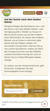 Eingabe der Chargennummer auf spurbienen.at - Smartphone Eingabe der Chargennummer auf spurbienen.at - Smartphone