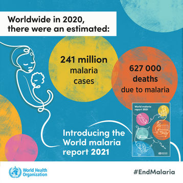 World Malaria Report Grafik mit 241 Millionen Malaria Fällen und 627.000 Todesfällen.